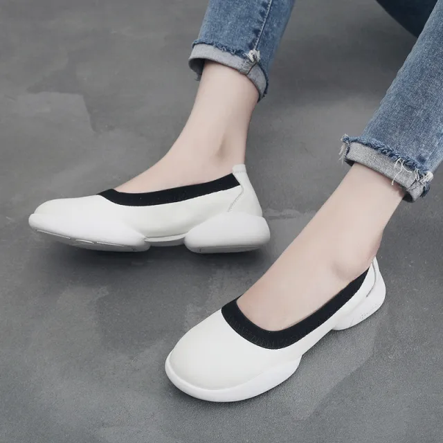 Women's Leather Low cut Non slip Soft Bottom Casual Flat Shoes Beige - Shop at LoveMi