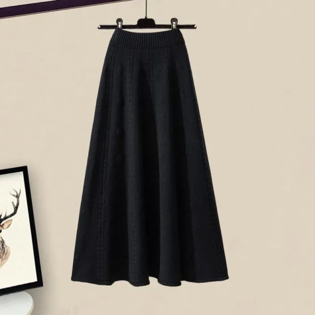 Slimming All matching Knitted Sweater Skirt Two piece Set Black - Shop at LoveMi