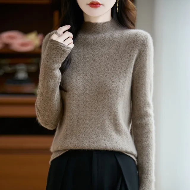 Women's Wool Mock Neck Sweater Camel - Shop at LoveMi