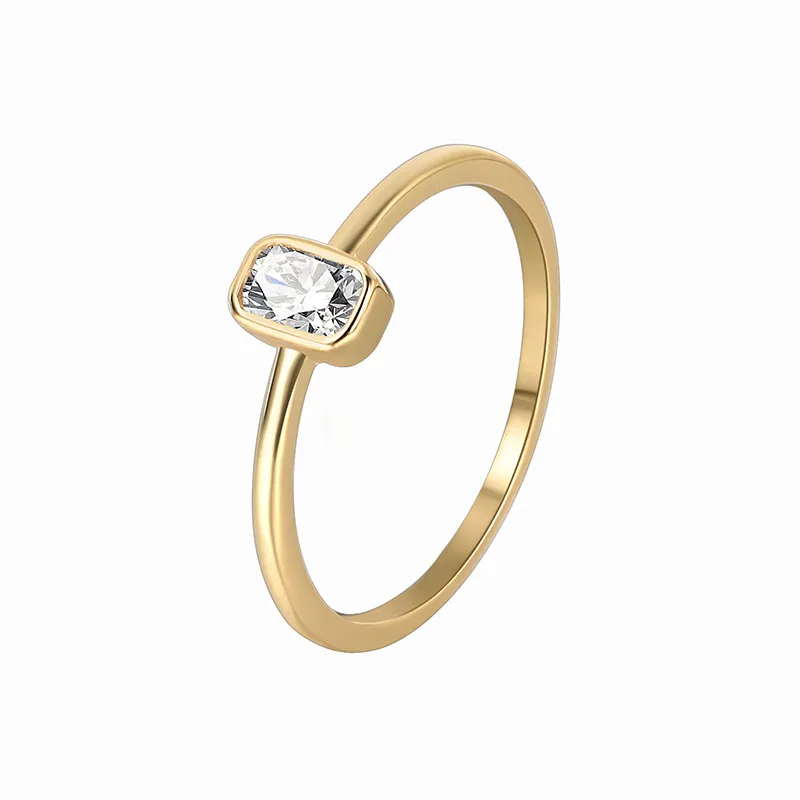 French Fashion Simple Square Zircon Ring For Women - Golden Zircon