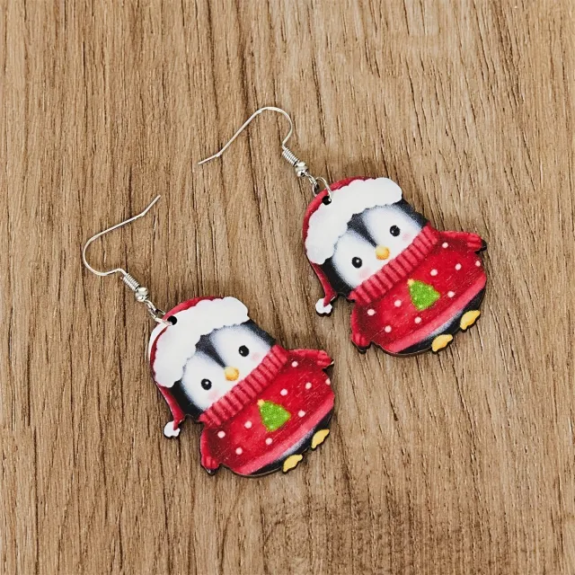 Christmas Party Cute Penguin Acrylic Earrings Red - Shop at LoveMi