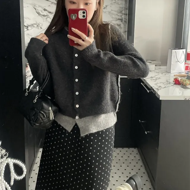 Autumn New Round Neck Slimming Casual Sweater Coat Dark Gray - Shop at LoveMi