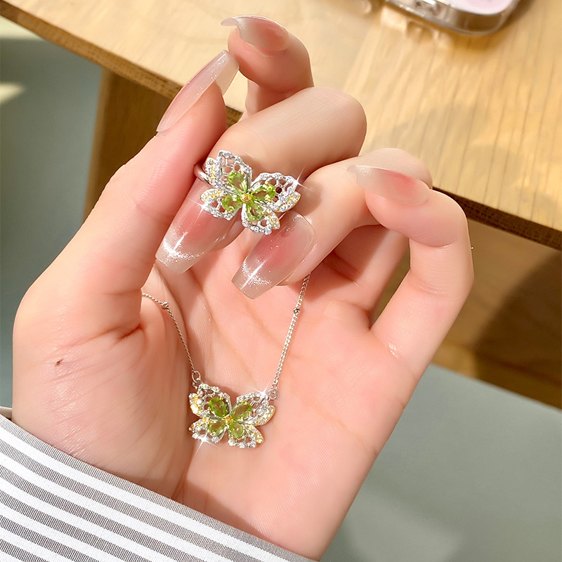 Natural Crystal Stone Butterfly Jewelry Sterling Silver Necklace Womens High-End Designer Clavicle Chain