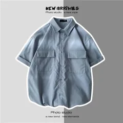 Style Loose Men's Summer Short Sleeve Shirt Overalls - Light Blue - View 1