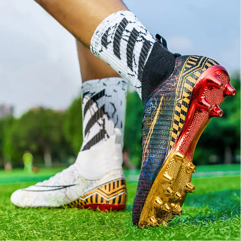 High-top Soccer Shoes Gold Plated Bottom Training
