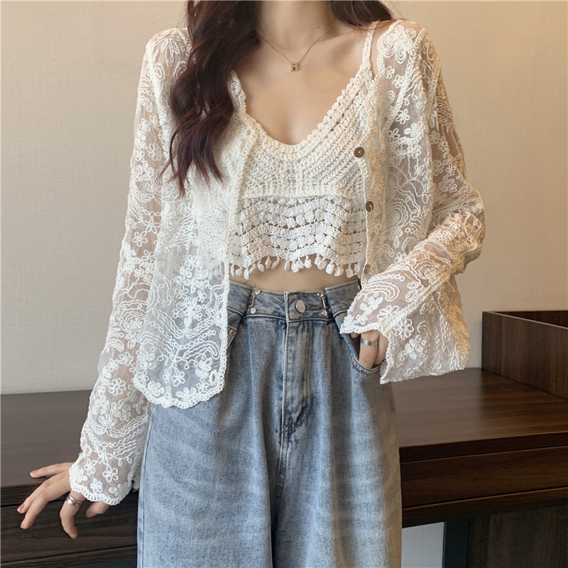 Crocheted Two-piece Set Female Summer New Western Style Blouse Top