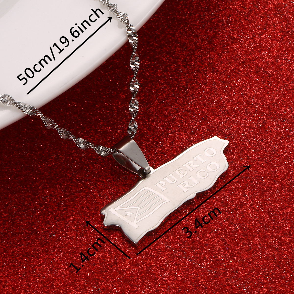 Puerto Rico Flag Drop Oil Stainless Steel Pendant Necklace