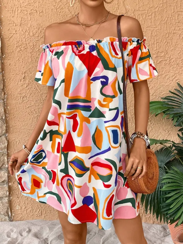 Elegant Women's Tropical Printing Off the shoulder Dress Color M - Shop at LoveMi