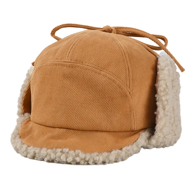 Lamb Wool Warm Lei Feng Hat Northeast Ear Protection Riding Hat - Orange Yellow