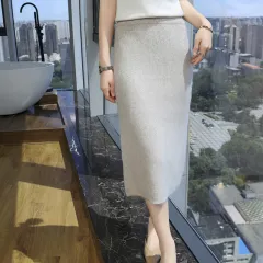 Mink Velvet Slim Skirt Women's High Waist A- Line - Light Camel - View 1