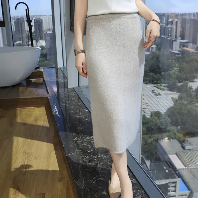 Mink Velvet Slim Skirt Women's High Waist A Line Light Camel - Shop at LoveMi