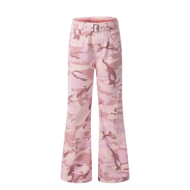 Female Stitching Edging Camouflage Bell bottom Pants Pink - Shop at LoveMi