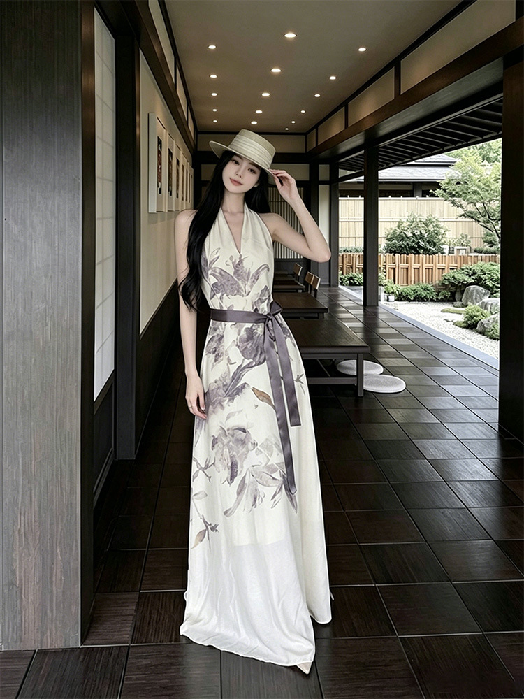 New Chinese-style V-neck Halter-neck Sleeveless Vest Dress 84073d81 39e0 41e0 9000 449e49237206