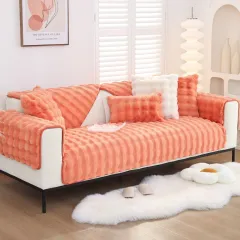Winter Warm Sofa Cushion Bubble Velvet Thickened Fleece Cushion Cover Cloth Autumn And Winter New Modern Simple Non-slip Cushion - Orange Red - View 1