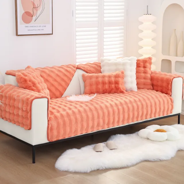 Winter Warm Sofa Cushion Bubble Velvet Thickened Fleece Cushion Cover Cloth Autumn And Winter New Modern Simple Non slip Cushion Orange Red - Shop at LoveMi