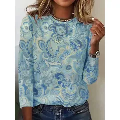 Women's Vintage Floral Print Long Sleeves T-shirt - Zrcx0244 - View 1