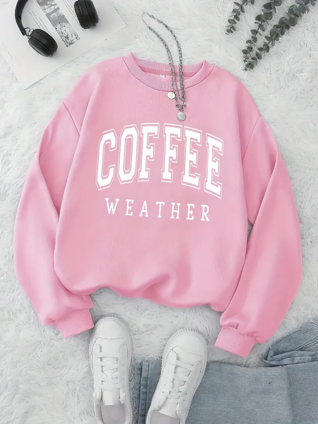 Brown Letters Printed Autumn Leisure Long Sleeve Round Neck Pullover Sweater Women Brown - Shop at LoveMi
