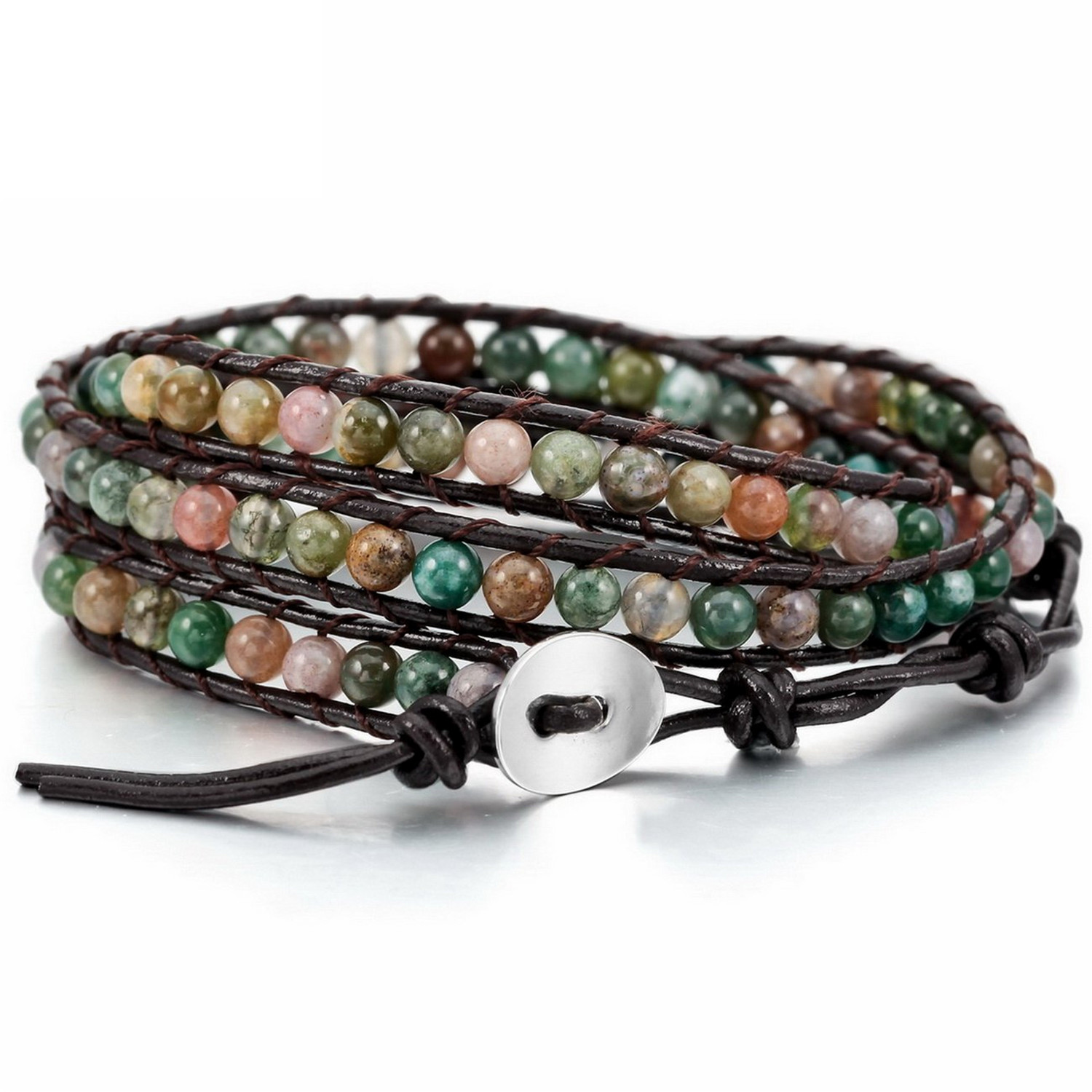 Hand-woven 3 Circles Leather Cord Bracelet Adjustable