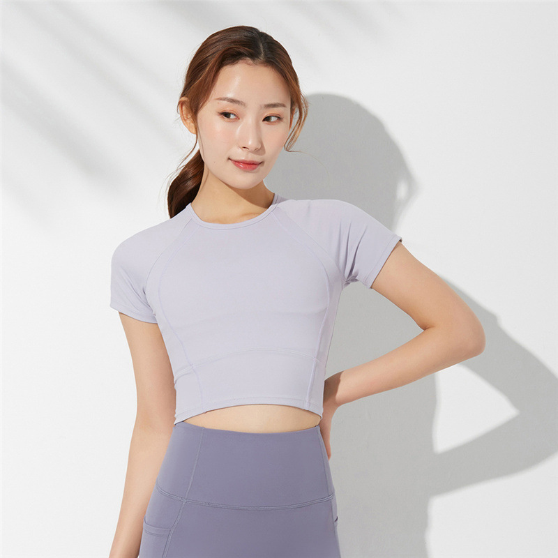 Autumn New Yoga Wear Blouse Sports Tights Short sleeved T shirt For Women Blue - Shop at LoveMi