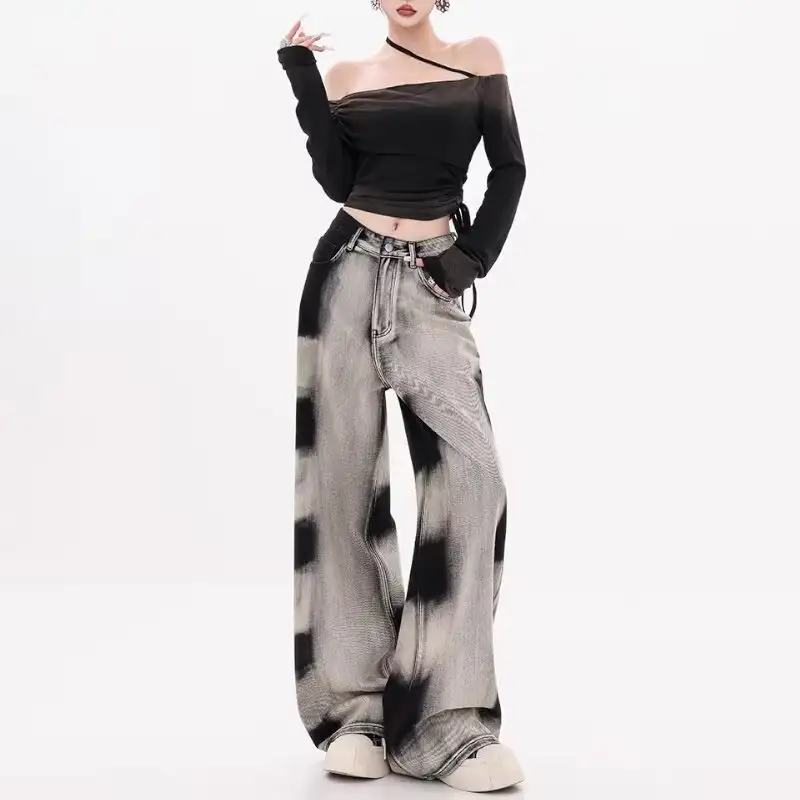 American Retro Gradient Tie-dyed Jeans Women