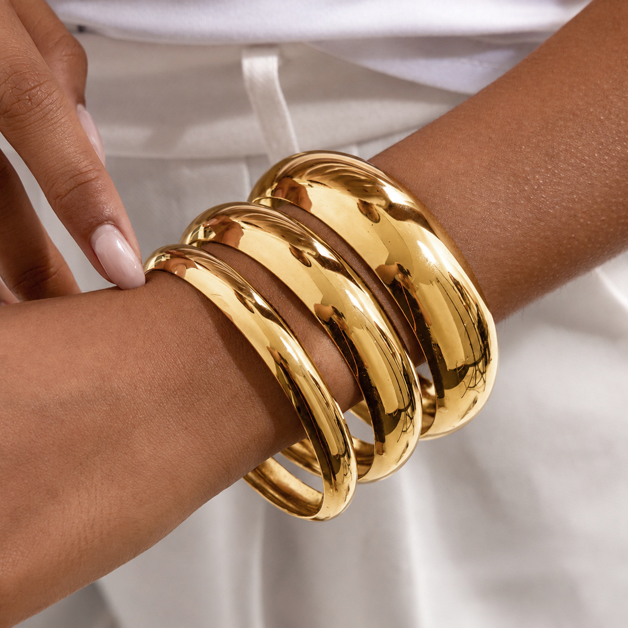 Wide-style Instagram-inspired Polished Stainless Steel Bracelet From Europe And America