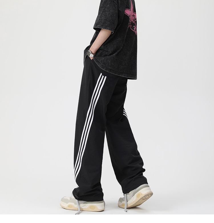 Men's Loose Casual Striped Stitching Wide Leg Track Pants