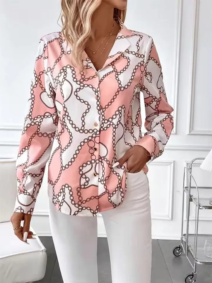 Womens Fashion Striped 3D-Printed Long-Sleeve Shirt - Nscs 80000Df-4Xl