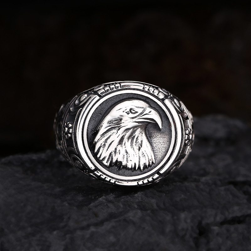 Sterling Silver Ring Round Eagle Opening