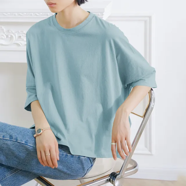 Loose fitting Pure Cotton T shirt Women's Large Version Blue - Shop at LoveMi