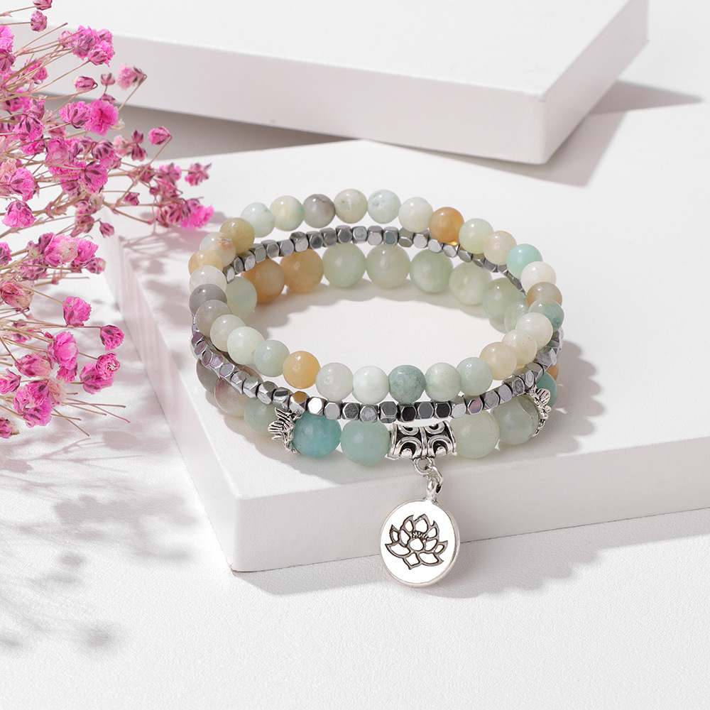 Natural Stone Beads Bracelet Female Lotus Pendant