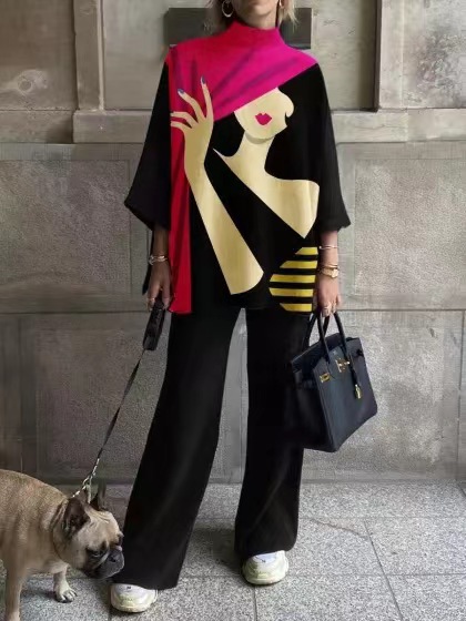 Casual Fashion Printing Ladies Two-piece Set Pack