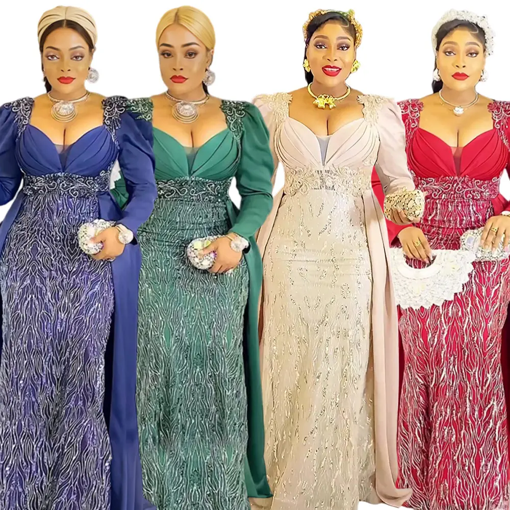 Plus Size Women's Dress V-neck Backless Sequined