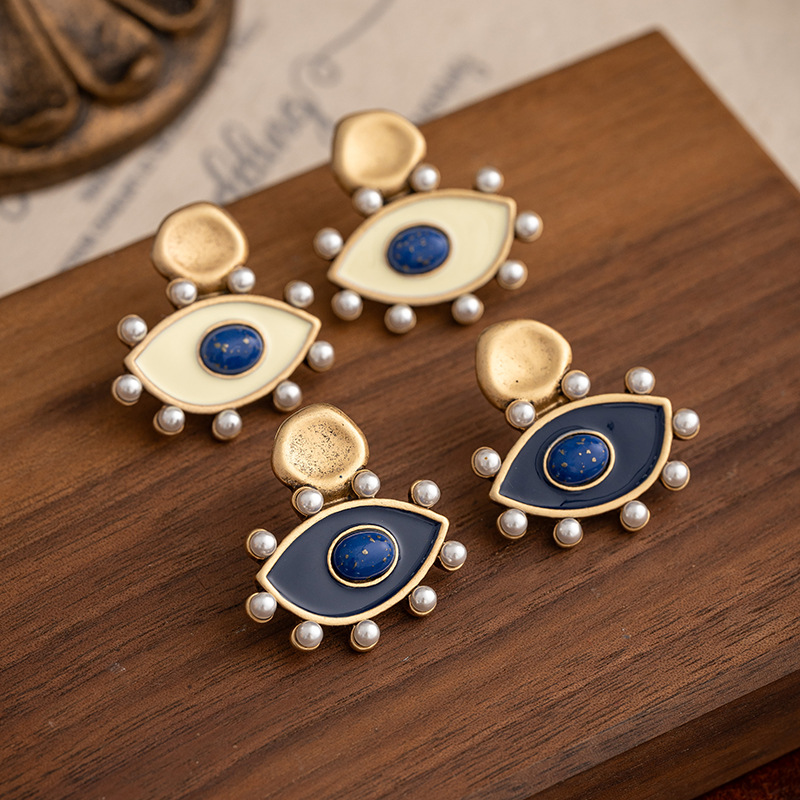 Evil Eyes Earrings Women's European And American Pearls Enamel Drop Glazed Stud Earrings