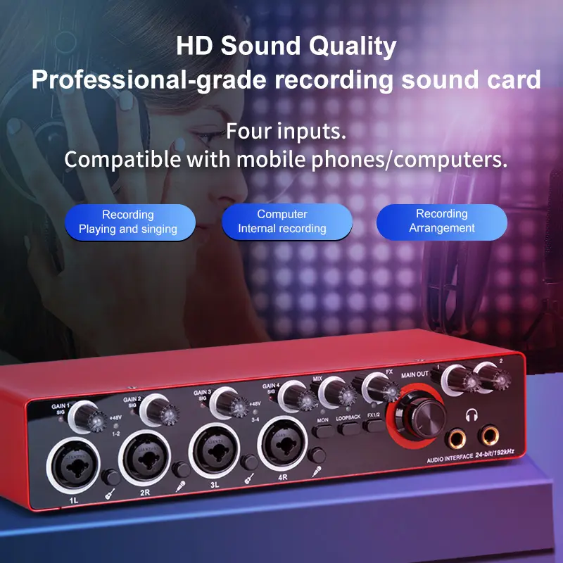 4-way Professional Computer Recording Sound Card Small