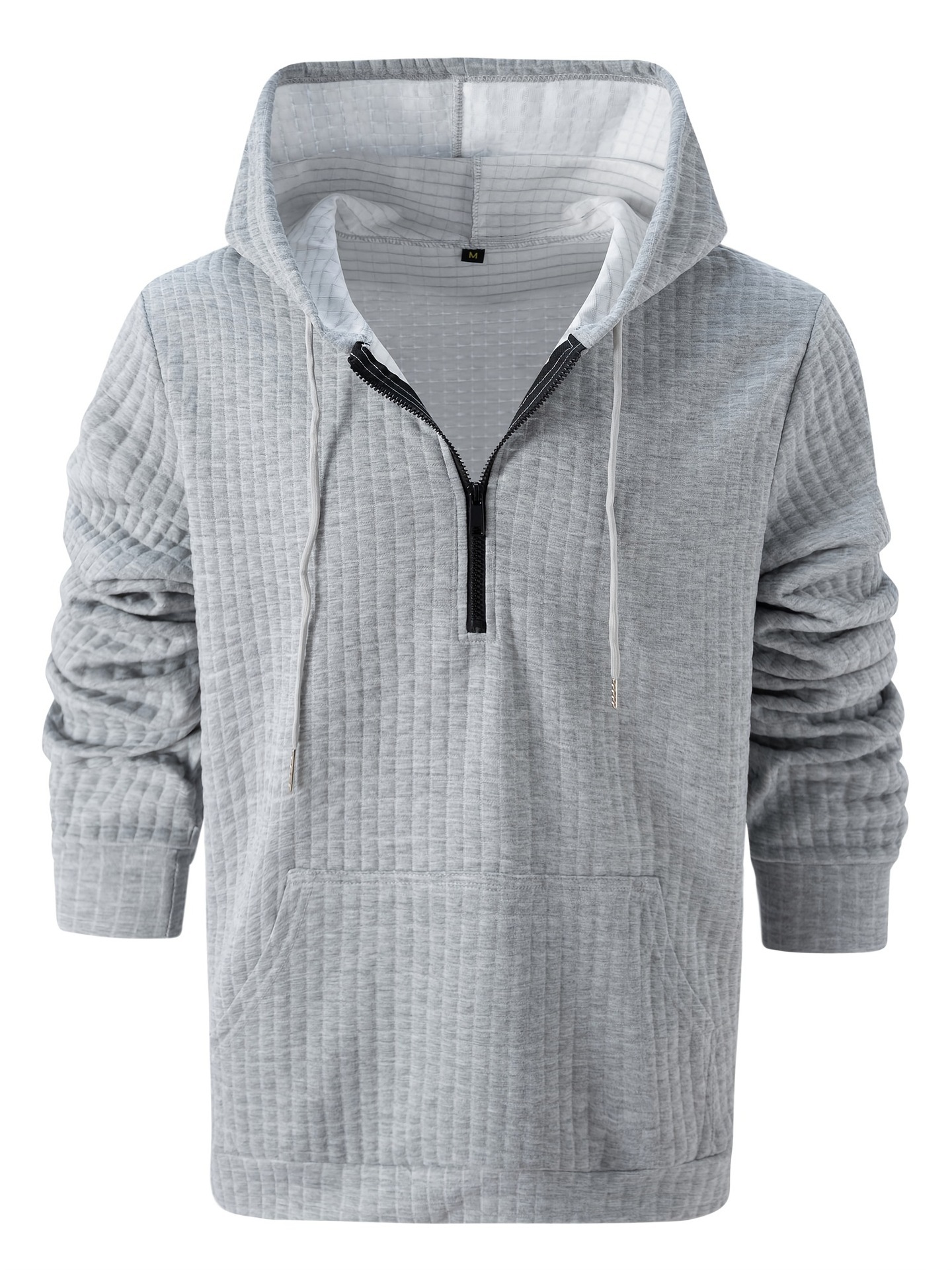 Mens Plaid Jacquard Solid-Color Casual Hoodie