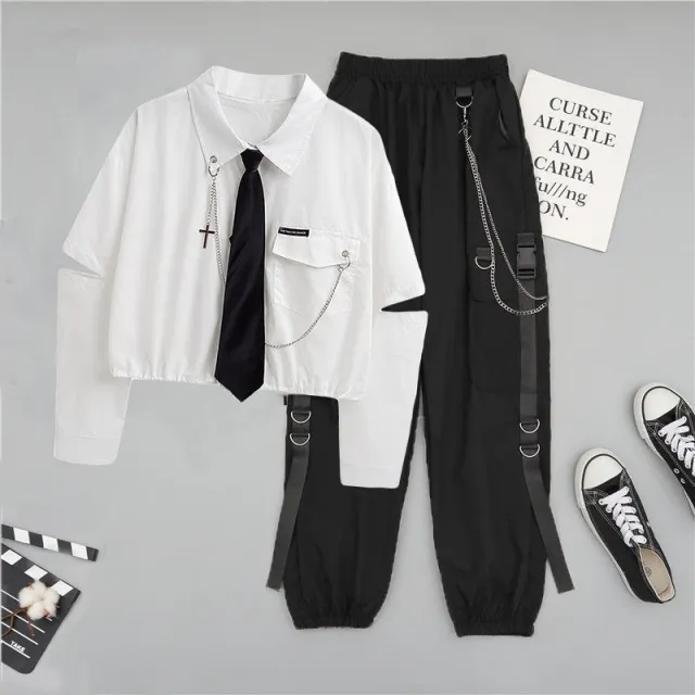 Personalized Women's Shirt Overalls Two piece Set White Suit - Shop at LoveMi