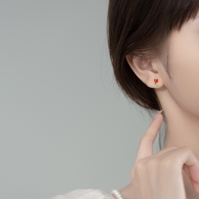 Fashion Silver Flower Stud Earrings Women