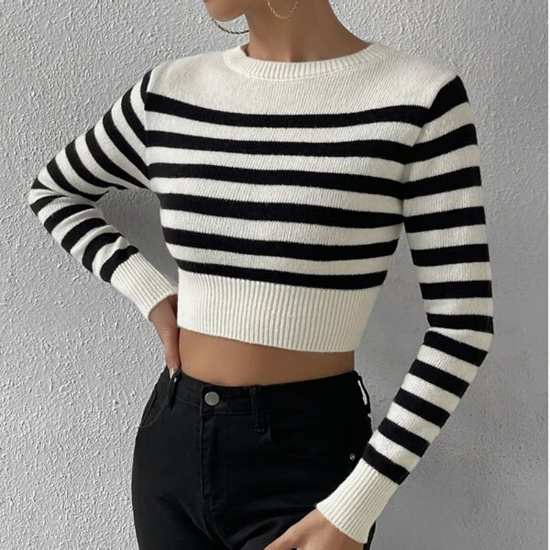 Striped Short Style Inner Wear Outer Wear Knitwear