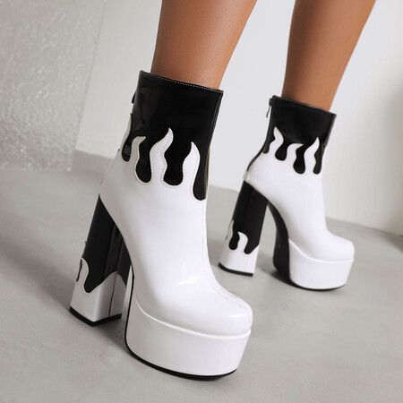 Womens Patent Leather Colorblock Ankle Boots