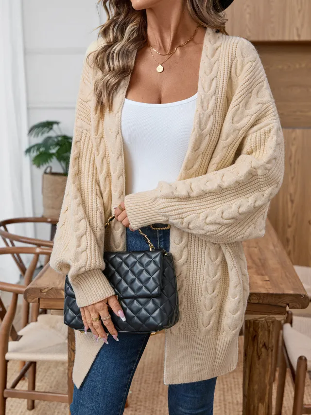 Retro Fashion Thick Loose Cable knit Sweater Apricot - Shop at LoveMi