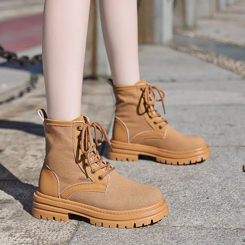 Chunky Heel Martin Boots Women's Fashion Plus Size - Yellow