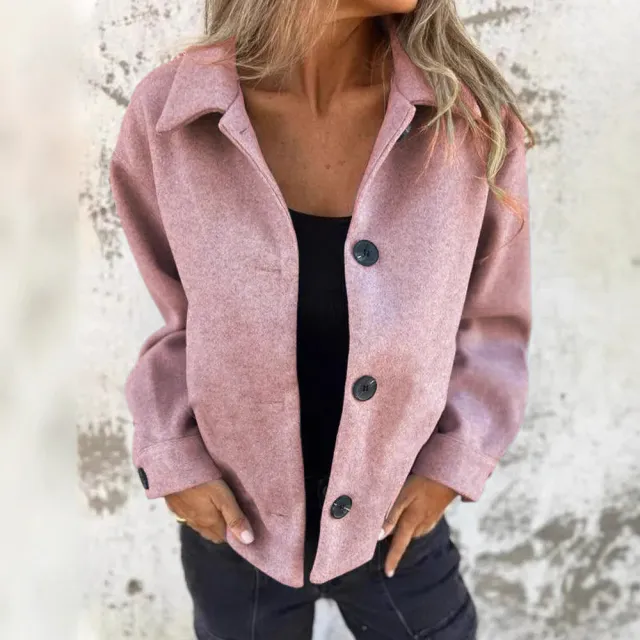 Autumn And Winter Female Temperament High Sense Retro Solid Color Woolen Coat Pink - Shop at LoveMi