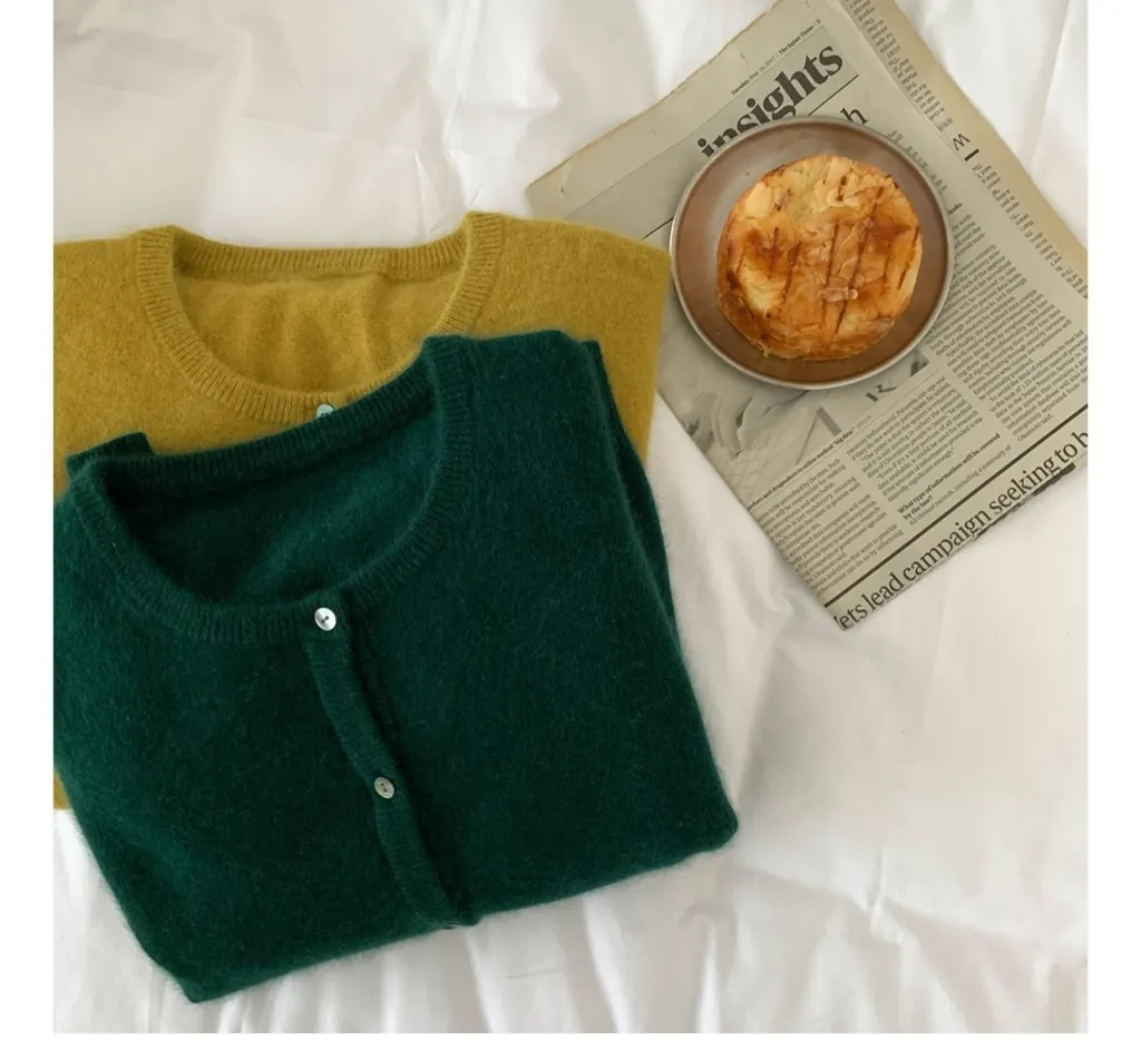 Raccoon Velvet Short Thickened Coat Cardigan Women's Design Sense Niche Small Wool Sweater - Dark Green