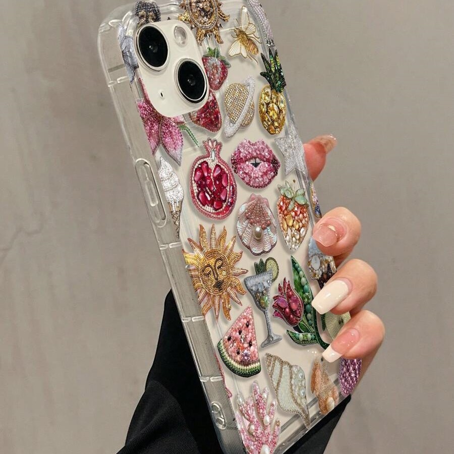 Cute Transparent Airbag Phone Case With Rose Pomegranate And Shell Designs