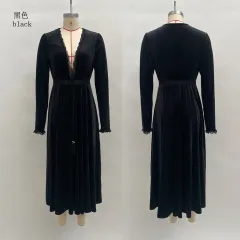 Retro Velvet Home Dress - Black - View 1