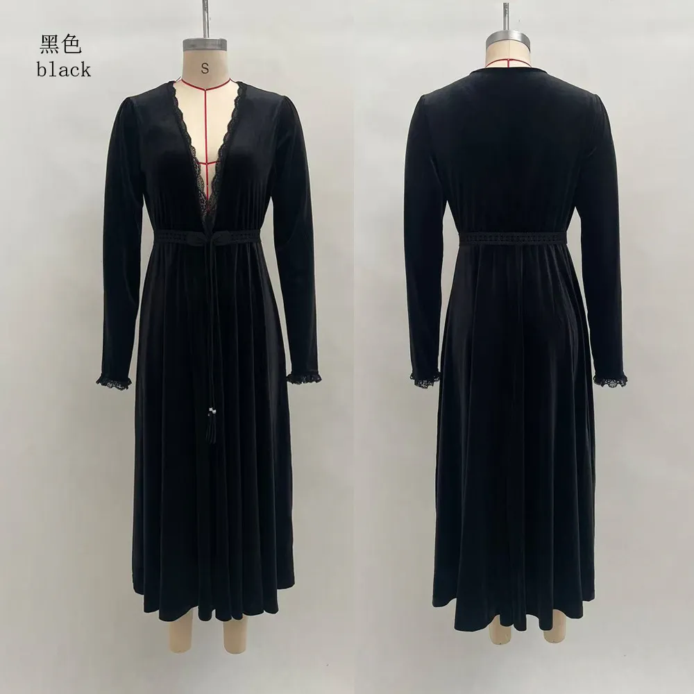 Retro Velvet Home Dress - Black