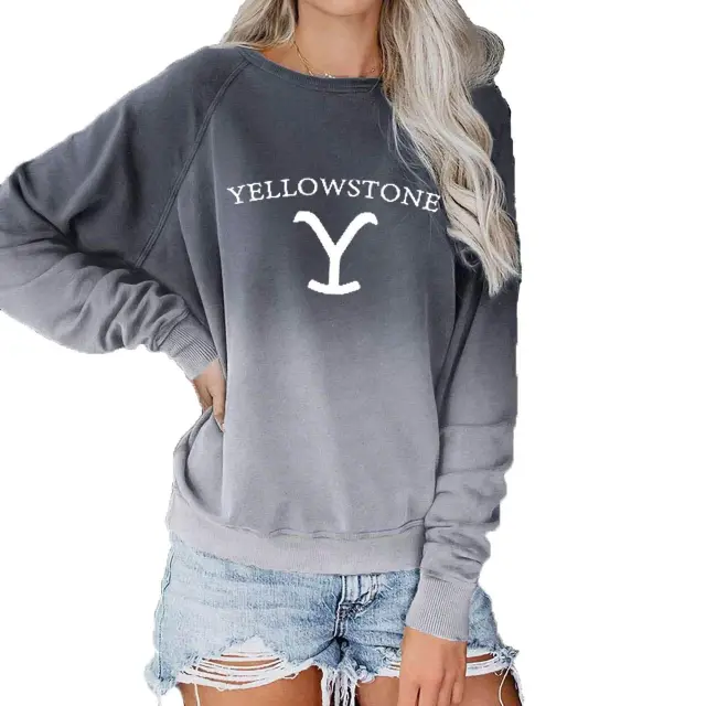 New YELLOW Sweater Printed Top Independent Stand Round Neck Long Sleeve Fashion Women's Wear Gray - Shop at LoveMi