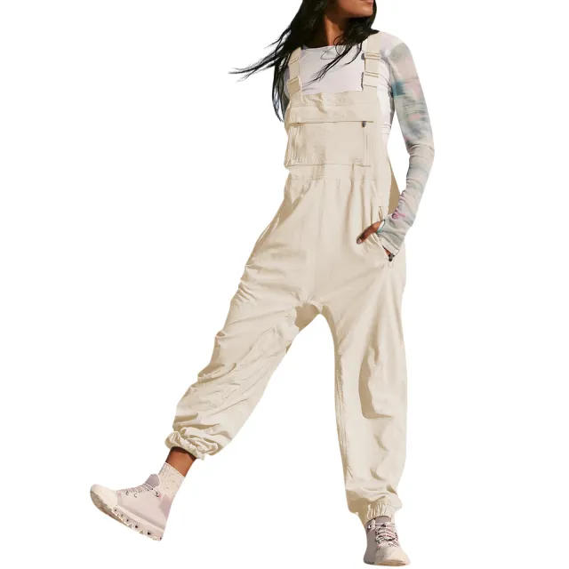 Working Bib Top Pants Fashion Leisure Tappered Jumpsuit Beige - Shop at LoveMi