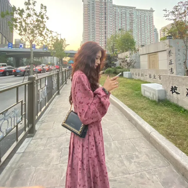 Floral Sweet Cover Long Dress Slimming High Waist Rose Dress Red - Shop at LoveMi