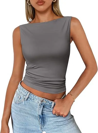 New Vest Slim Fit Women's Sleeveless Shirt Gray - Shop at LoveMi